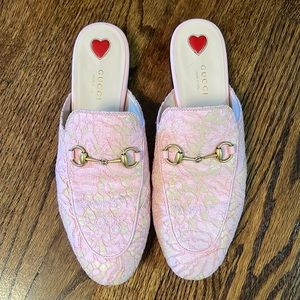 Gucci Princetown pink lace mules 38